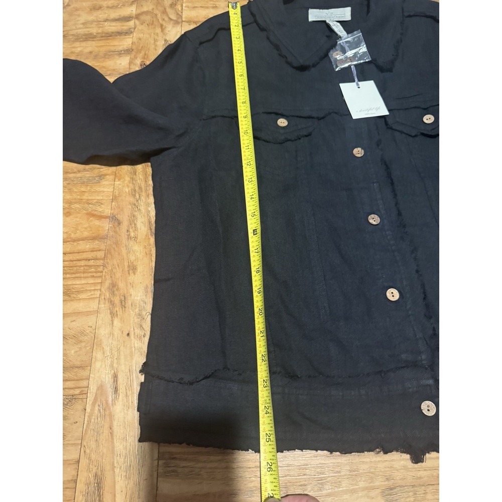 NWT Crown Linen Designs 100% Linen Jacket XL Black Raw Edge Cropped Shacket Boho - Picture 6 of 12